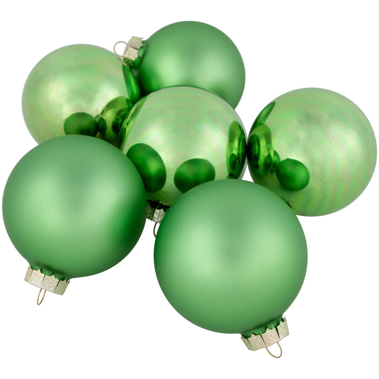 Northlight 6ct Shiny and Matte Green Glass Ball Christmas Ornaments 3.25" (82mm)